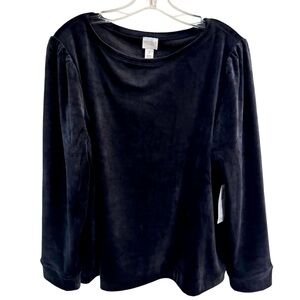 Chicos Weekend Velour Top Womens Size 3 Extra Large Puff Black NEW